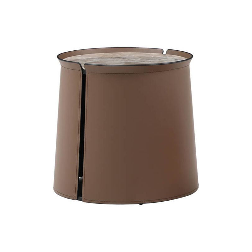 brown sturdy leather end table