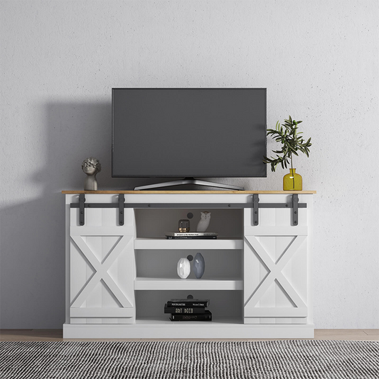 White Sliding Barn Door TV Stand