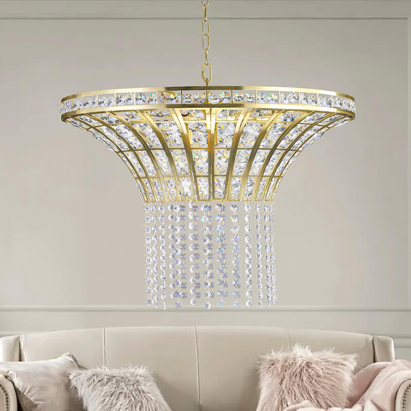 23.6" Modern 8-Light Wide Crystal Waterfall Chandelier