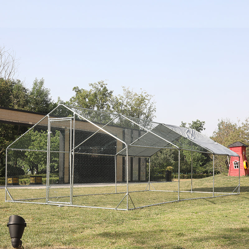 237" Large Metal Walk-in Chicken Coop with Waterproof and Anti-Ultraviolet Cover