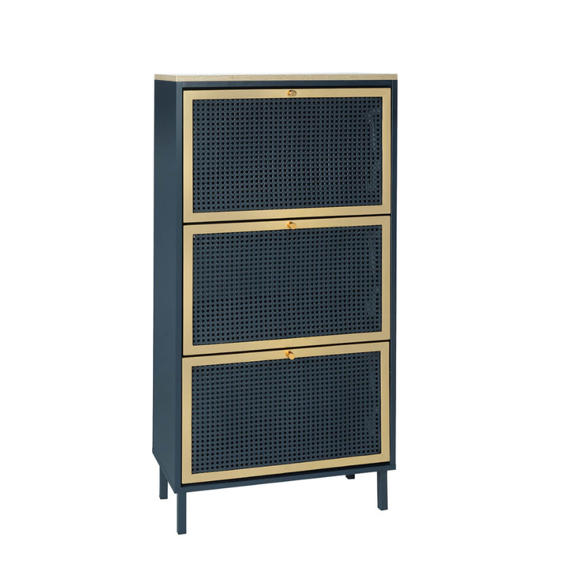 23" Blue Rattan Shoe Rack 