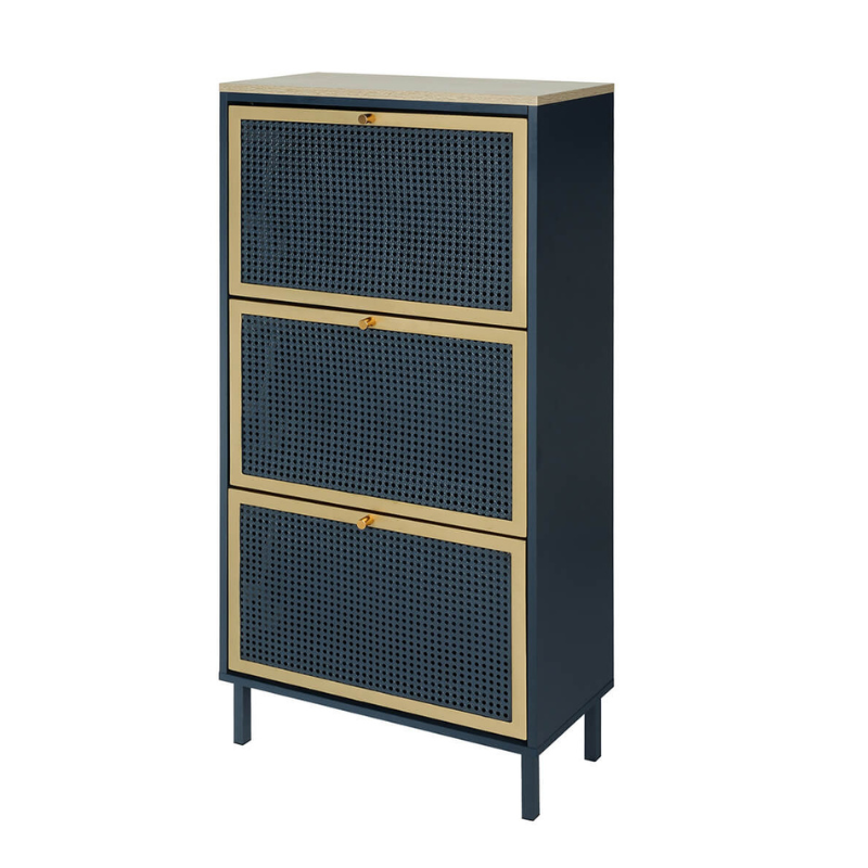 23" Blue Rattan Shoe Rack 