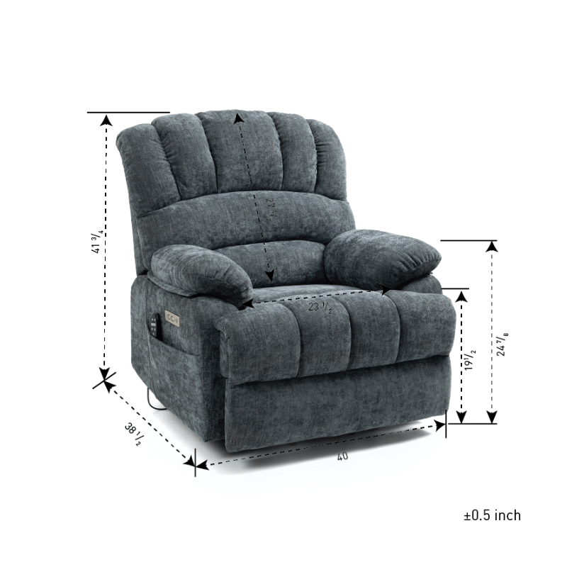 23" Large Blue-Gray Chenille Power Lift Recliner Chair 