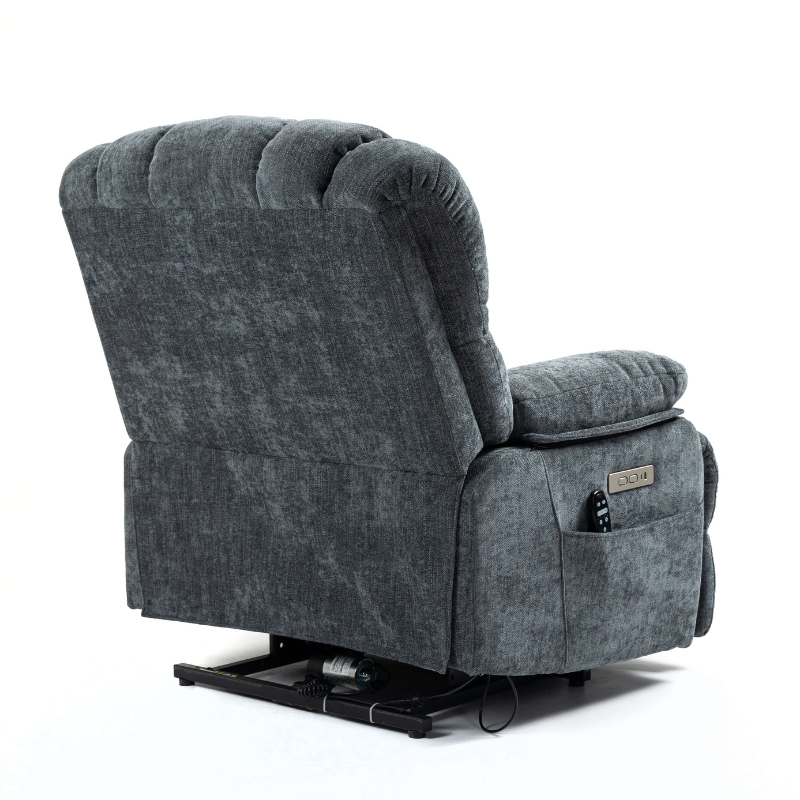 23" Large Blue-Gray Chenille Power Lift Recliner Chair 