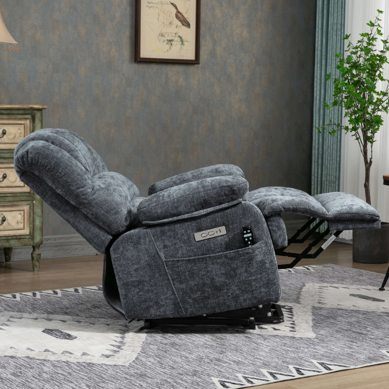 23" Large Blue-Gray Chenille Power Lift Recliner Chair 