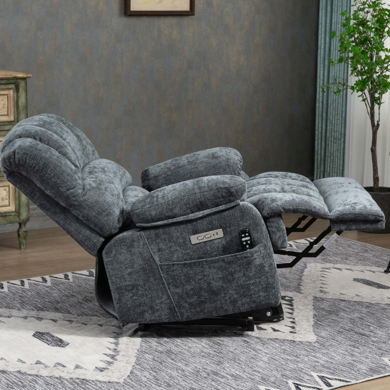 23" Large Blue-Gray Chenille Power Lift Recliner Chair 