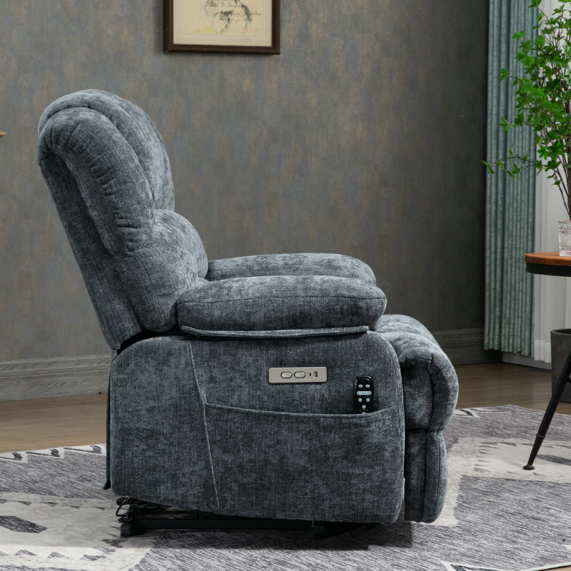 23" Large Blue-Gray Chenille Power Lift Recliner Chair 