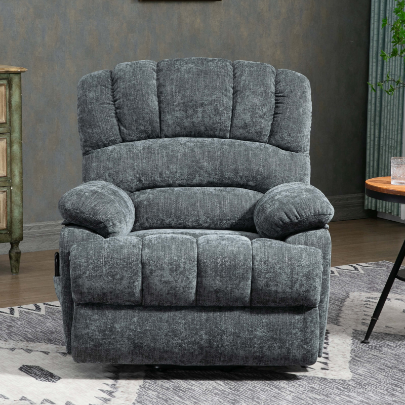 23" Large Blue-Gray Chenille Power Lift Recliner Chair with 8-Point Vibration Massage and Lumbar Heating