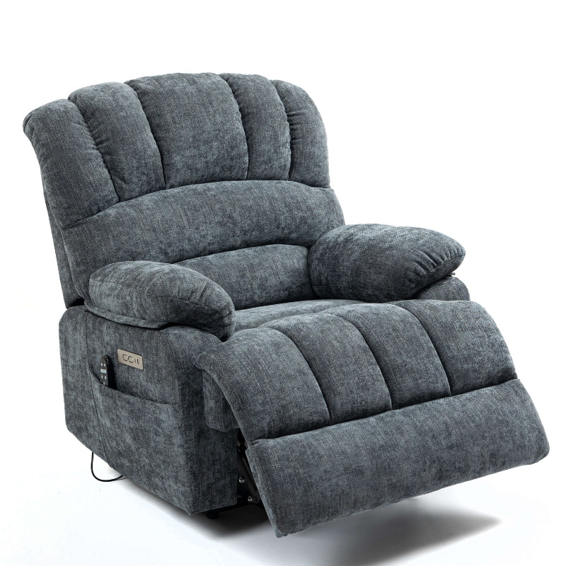 23" Large Blue-Gray Chenille Power Lift Recliner Chair with 8-Point Vibration Massage and Lumbar Heating