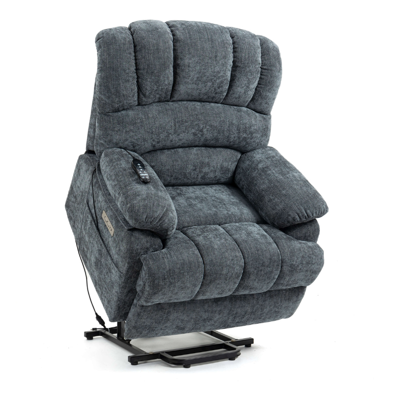 23" Large Blue-Gray Chenille Power Lift Recliner Chair with 8-Point Vibration Massage and Lumbar Heating