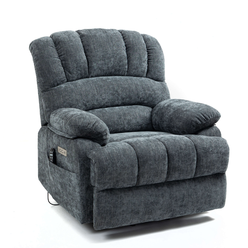 23" Large Blue-Gray Chenille Power Lift Recliner Chair with 8-Point Vibration Massage and Lumbar Heating