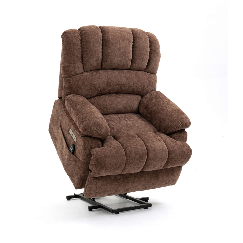 23" Large Brown Chenille Power Lift Recliner Chair with 8-Point Vibration Massage and Lumbar Heating