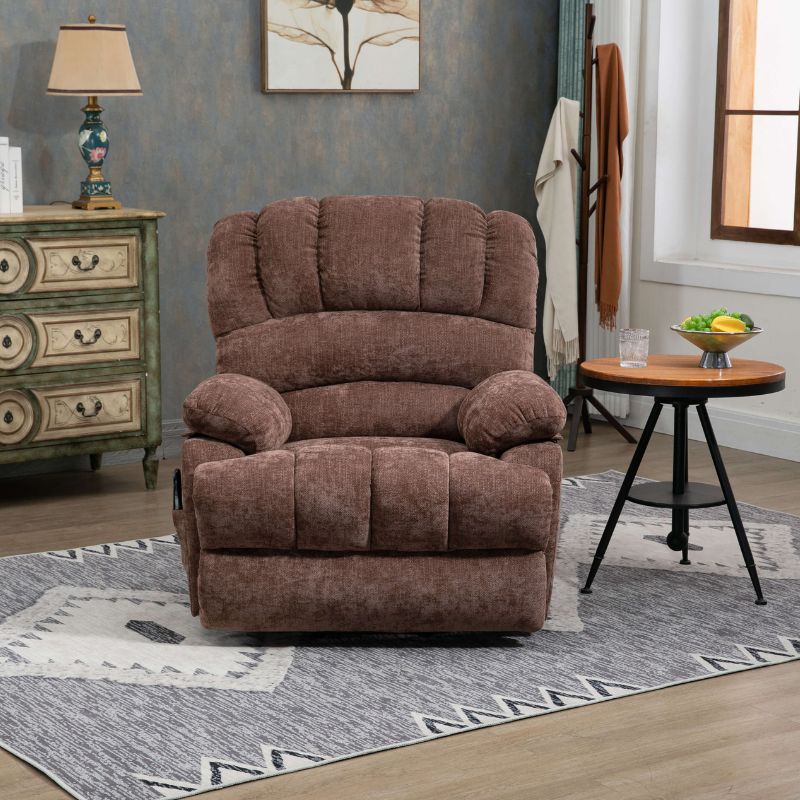 23" Large Brown Chenille Power Lift Recliner Chair with 8-Point Vibration Massage and Lumbar Heating