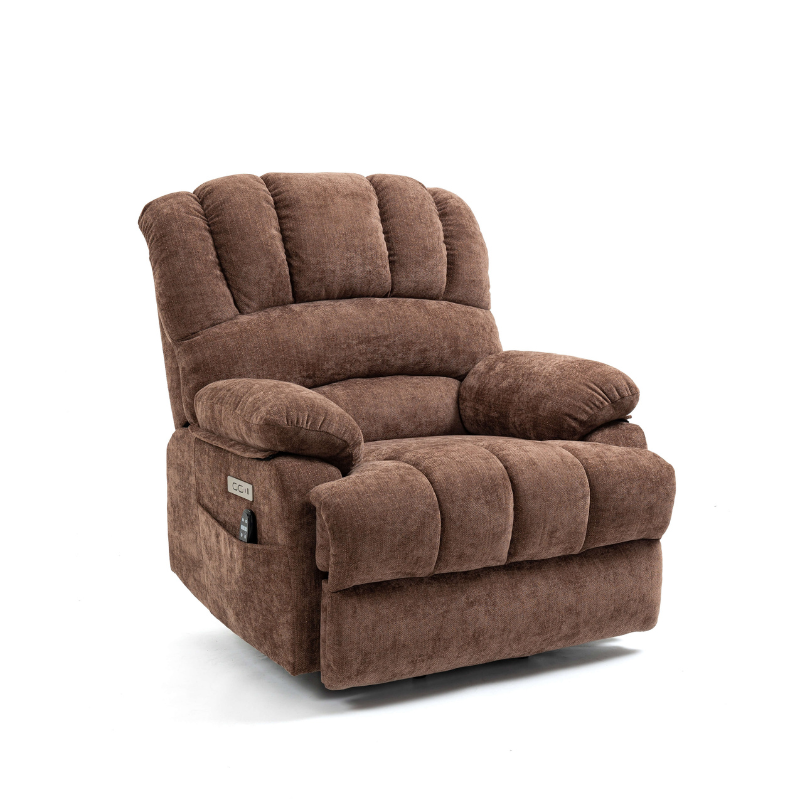 23" Large Brown Chenille Power Lift Recliner Chair with 8-Point Vibration Massage and Lumbar Heating