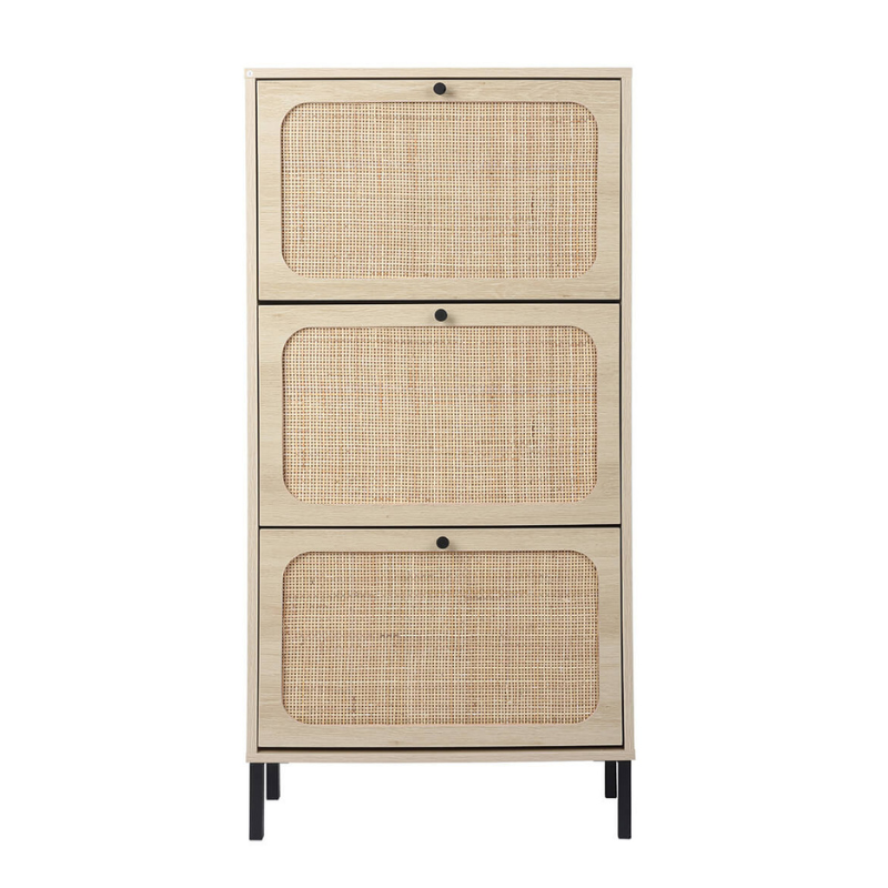 ﻿23" Natural Rattan Shoe Rack with 3 Flip Doors