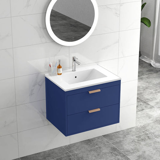 24" Blue Modern Floating Bathroom Vanity with White Ceramic Sink and 2 Drawers