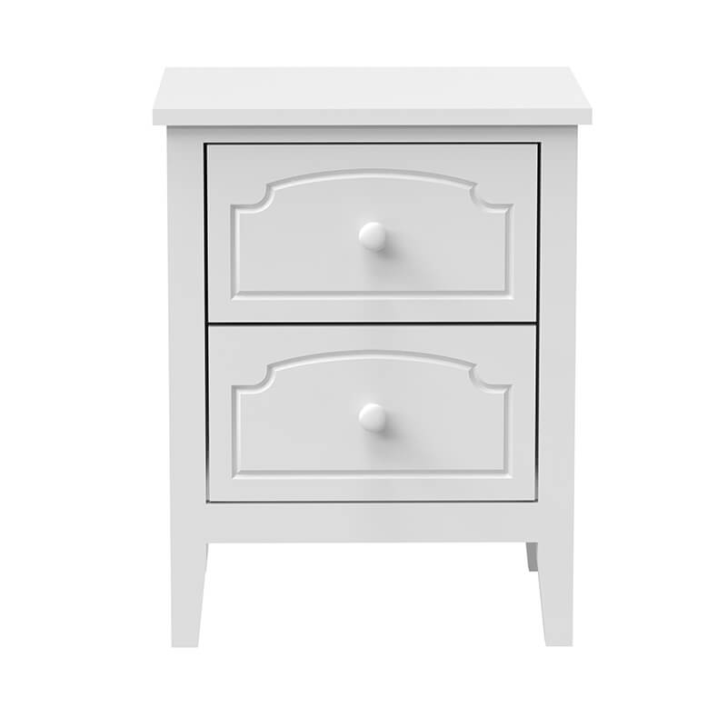 24" Contemporary Roman-Style White Wooden Nightstand - 2 Drawers