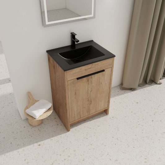 24" Freestanding Plywood Bathroom Vanity with Black Ceramic Sink