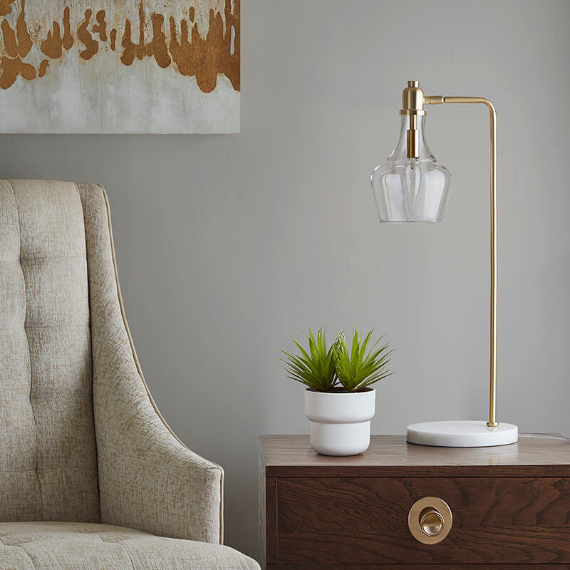 24"H Auburn Gold Table Lamp with Marble Base