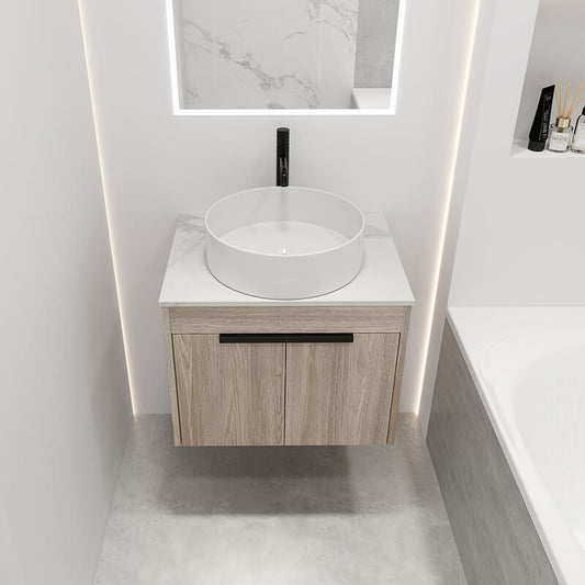 24" Modern White Oak Wall-Mounted Bathroom Vanity