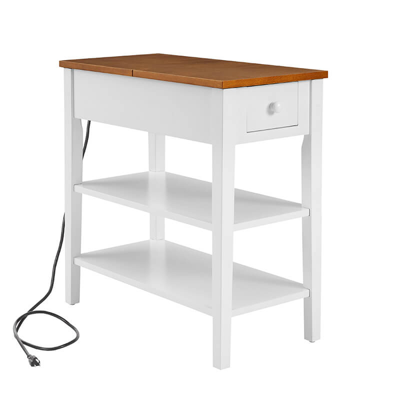 24" Narrow 2-Tone End Table with USB Charging Ports - White and Walnut