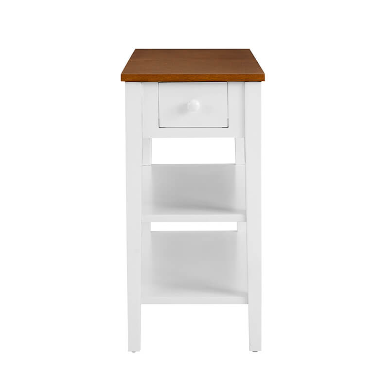 24" Narrow 2-Tone End Table with USB Charging Ports - White and Walnut