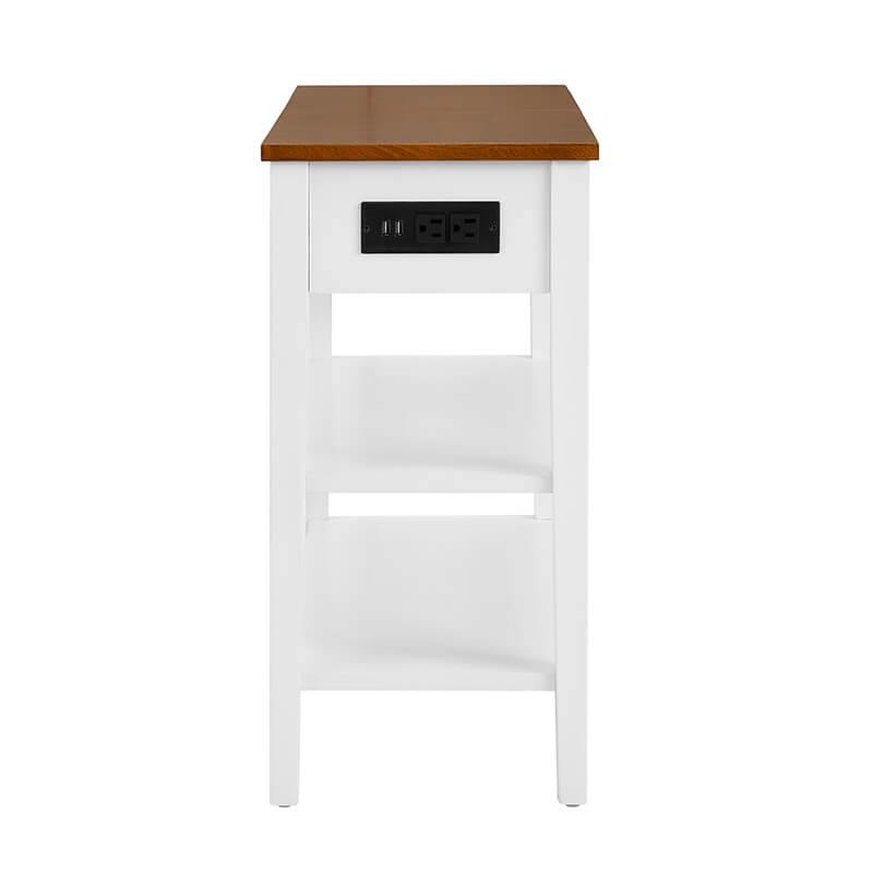 24" Narrow 2-Tone End Table with USB Charging Ports - White and Walnut