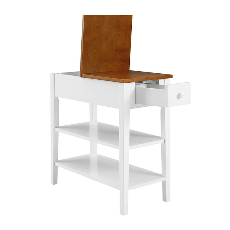 24" Narrow 2-Tone End Table with USB Charging Ports - White and Walnut