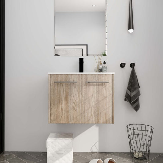 24" White Oak 2-doors and Top-sink Floating Bathroom Vanity