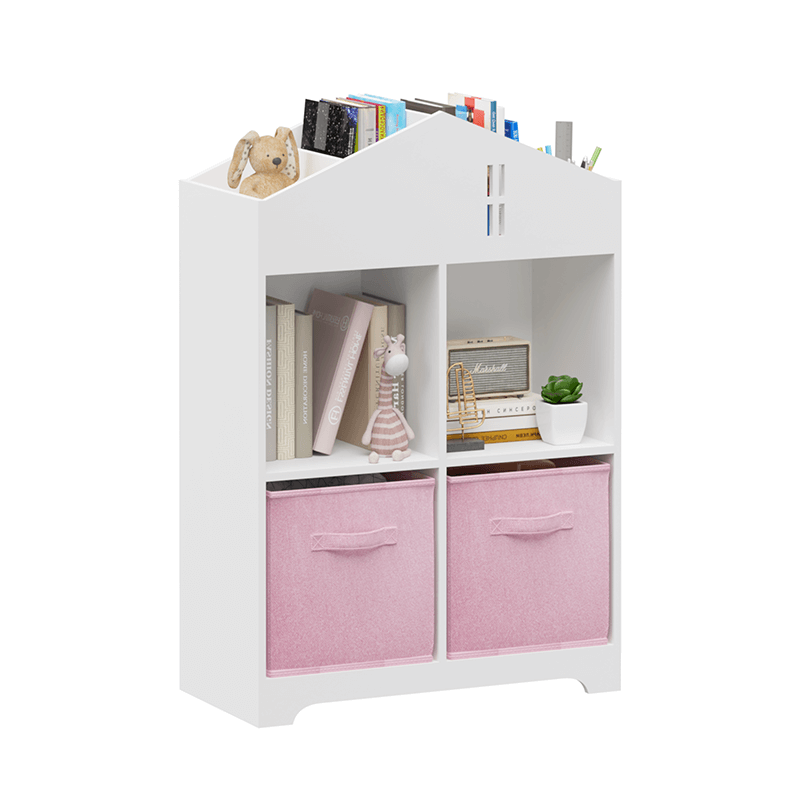 24" White & Pink Kids Dollhouse Bookcase with Toy Storage