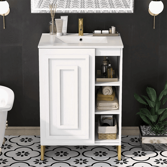 24in White Bathroom Vanity with Semi-Open Cabinet