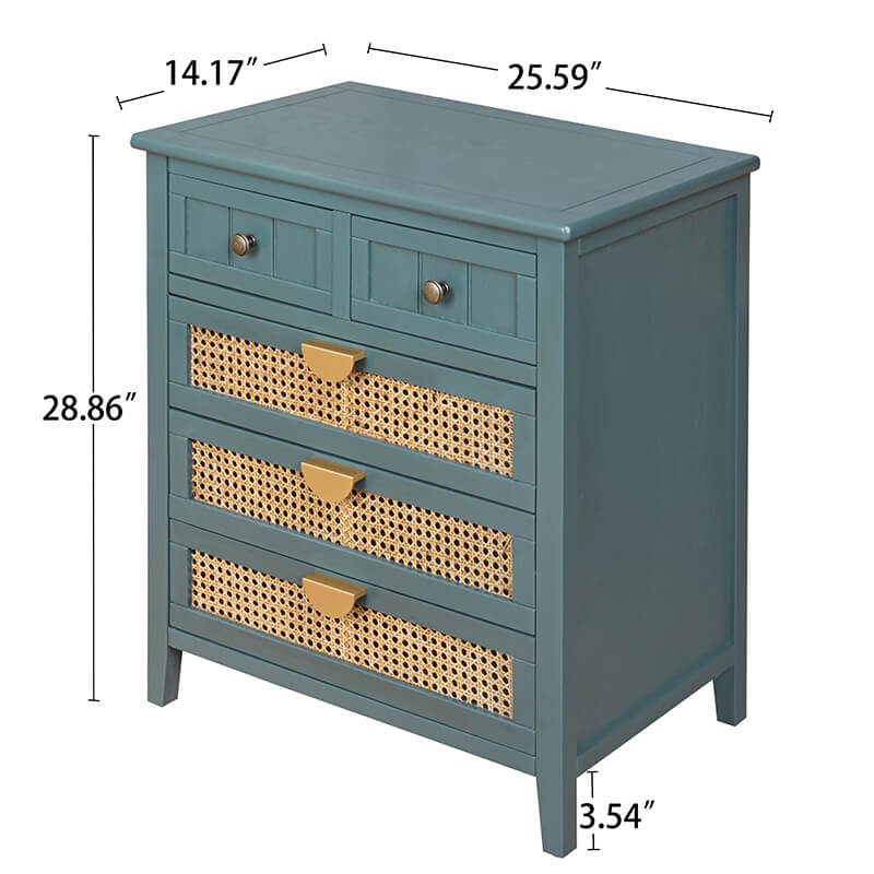 25.5" Dark Green Rattan Cabinet with 5-Drawers