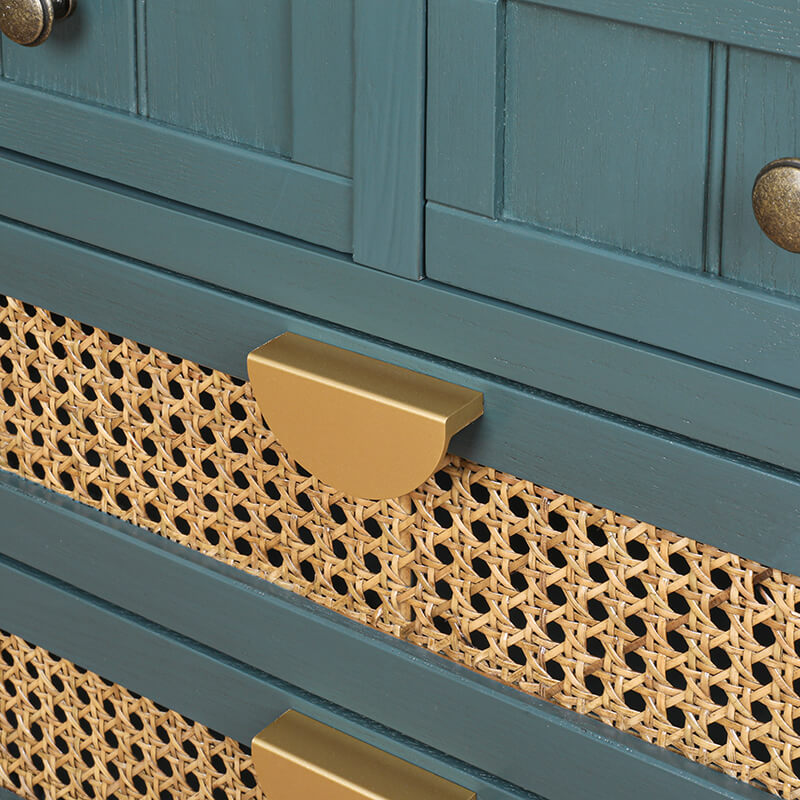 25.5" Dark Green Rattan Cabinet with 5-Drawers