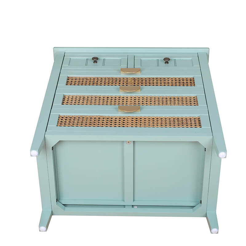 25.5" Light Green Rattan Cabinet with 5-Drawers