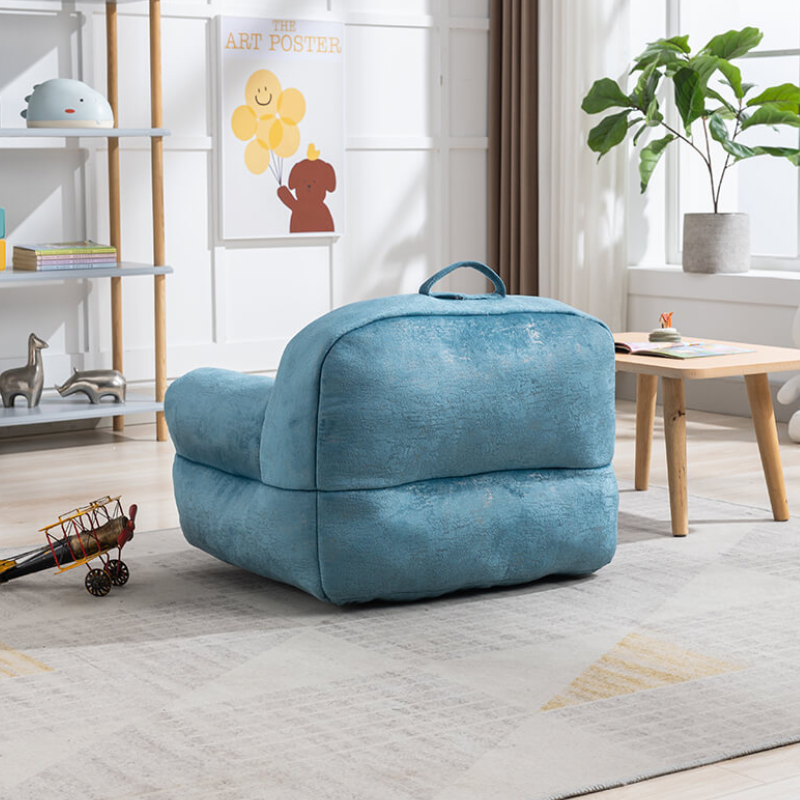 25.6" Blue Velvet Bean Bag Chair for Kids