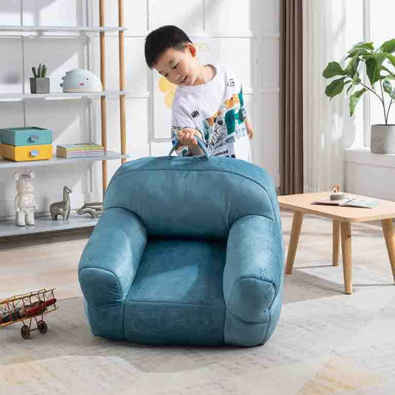 25.6" Blue Velvet Bean Bag Chair for Kids