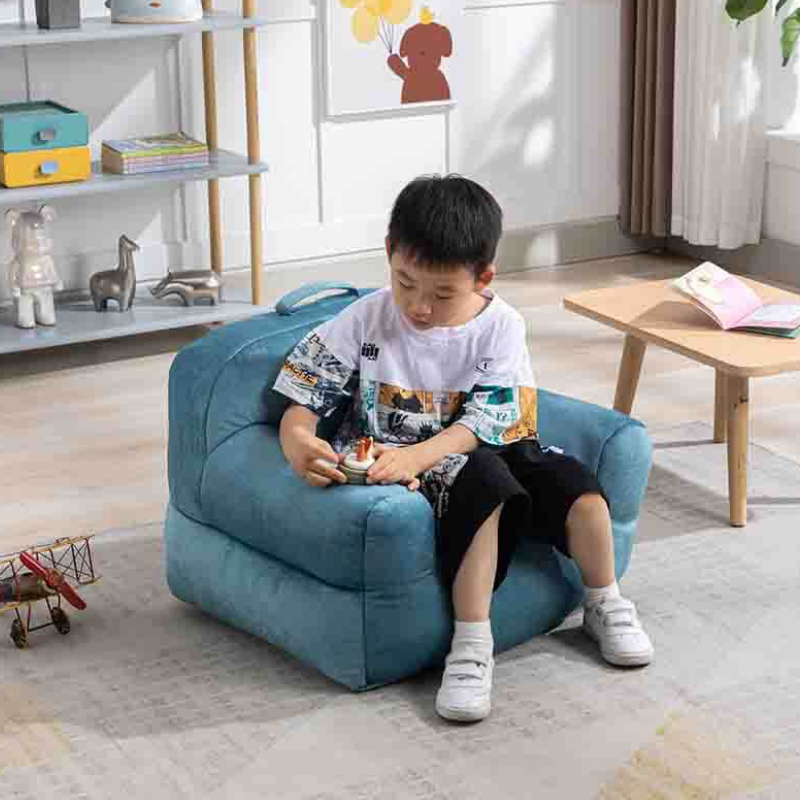 25.6" Blue Velvet Bean Bag Chair for Kids