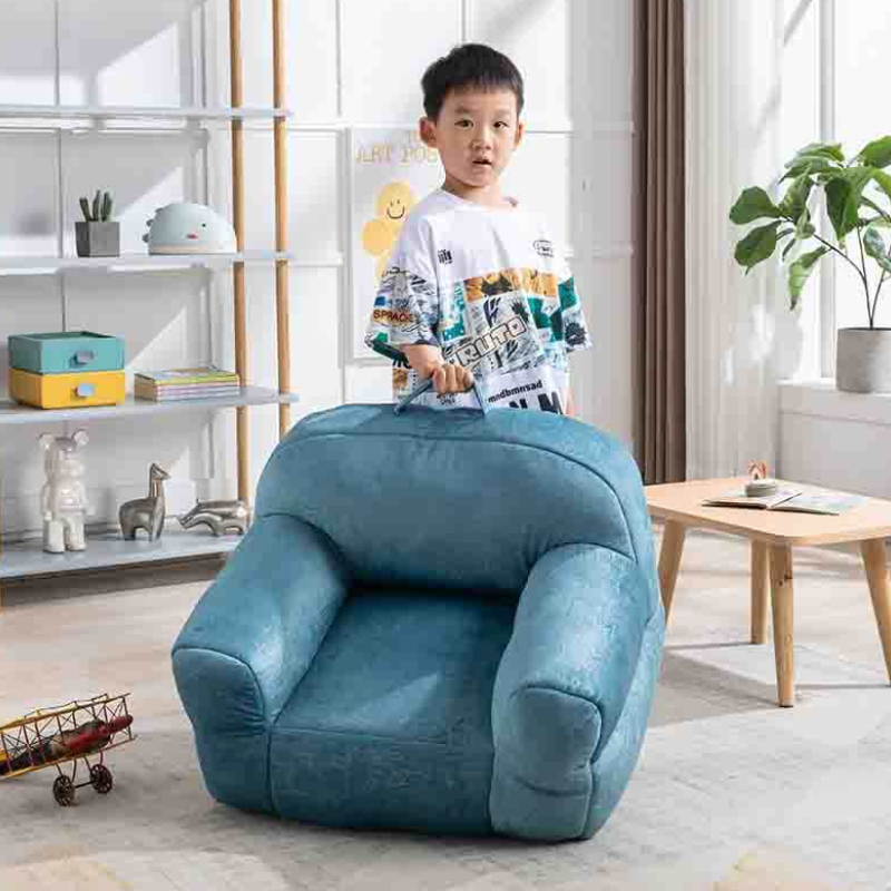 25.6" Blue Velvet Bean Bag Chair for Kids