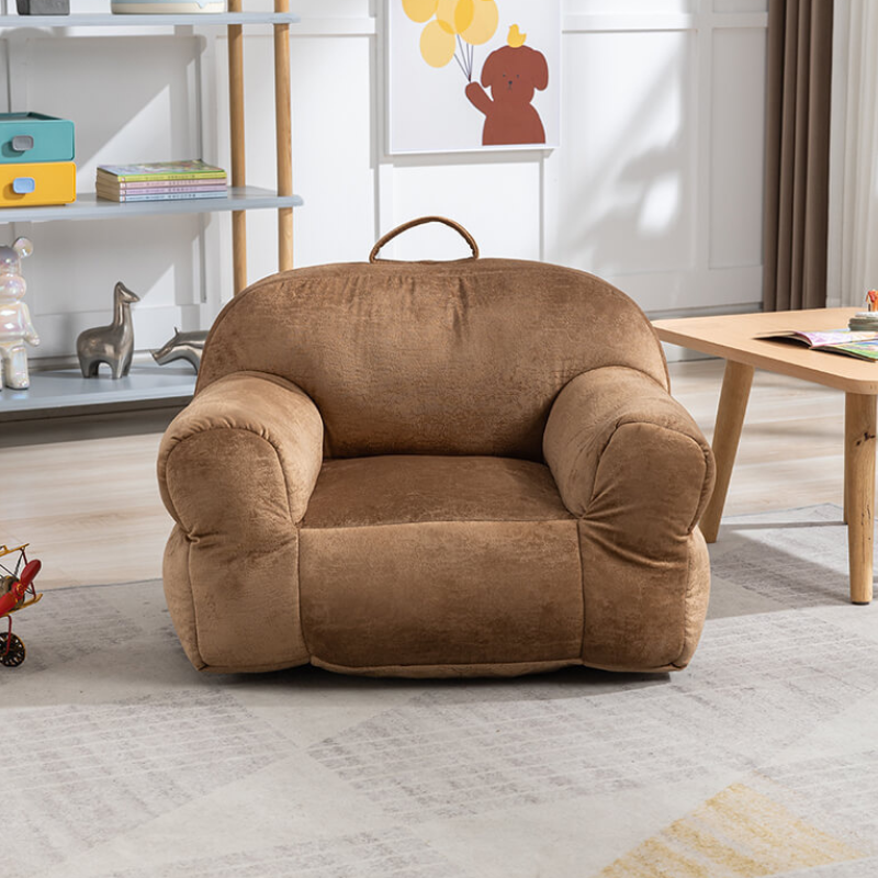 25.6" Brown Velvet Bean Bag Chair for Kids