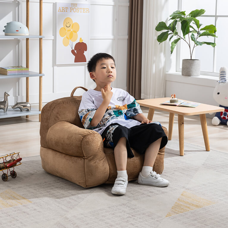 25.6" Brown Velvet Bean Bag Chair for Kids