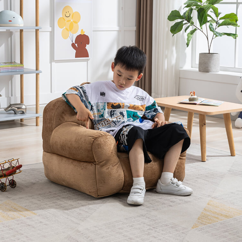 25.6" Brown Velvet Bean Bag Chair for Kids