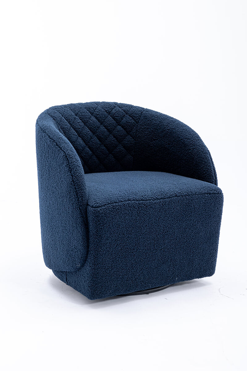 25" Blue Round Teddy Fabric Swivel Accent Barrel Chair with Black Base