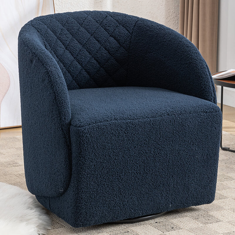 25" Blue Round Teddy Fabric Swivel Accent Barrel Chair with Black Base