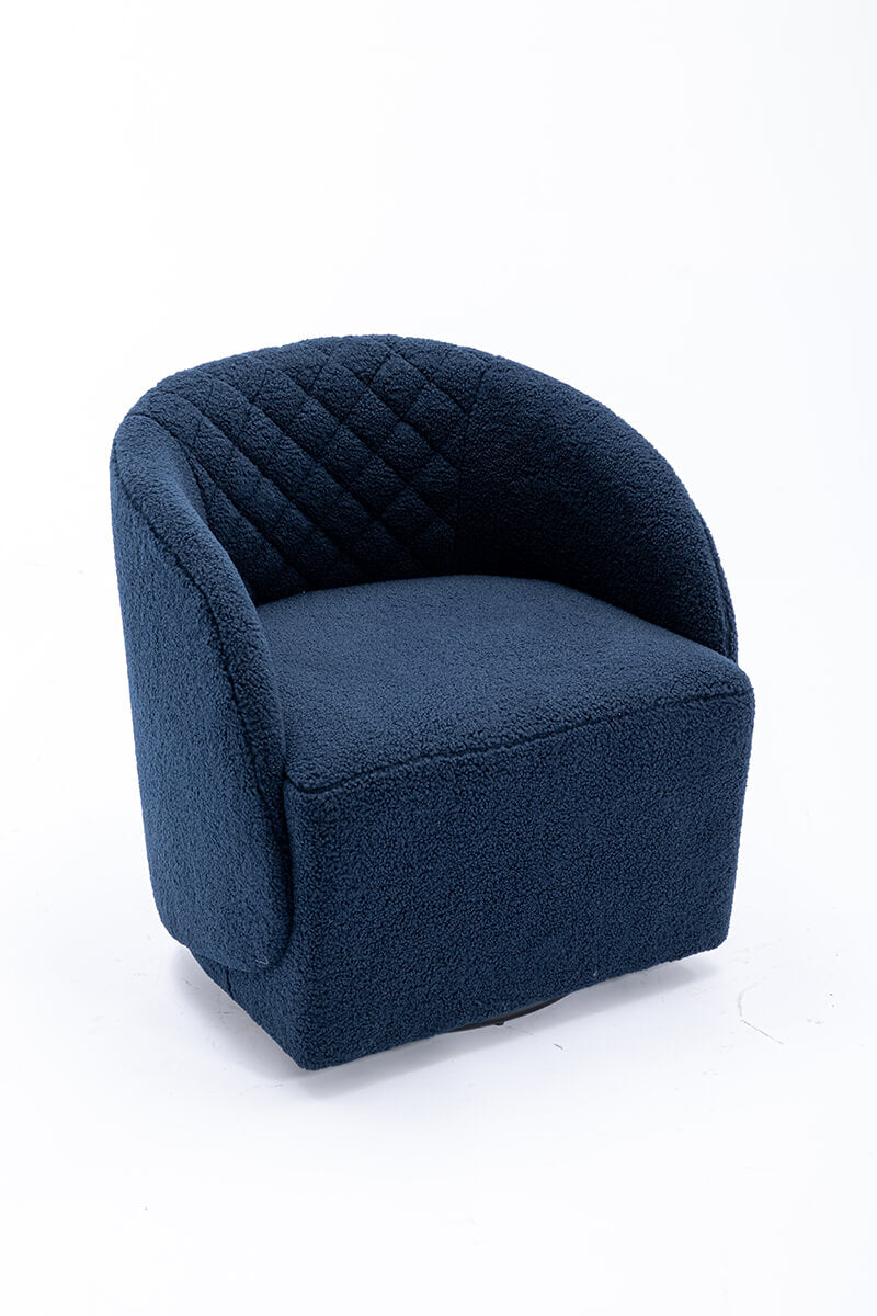 25" Blue Round Teddy Fabric Swivel Accent Barrel Chair with Black Base