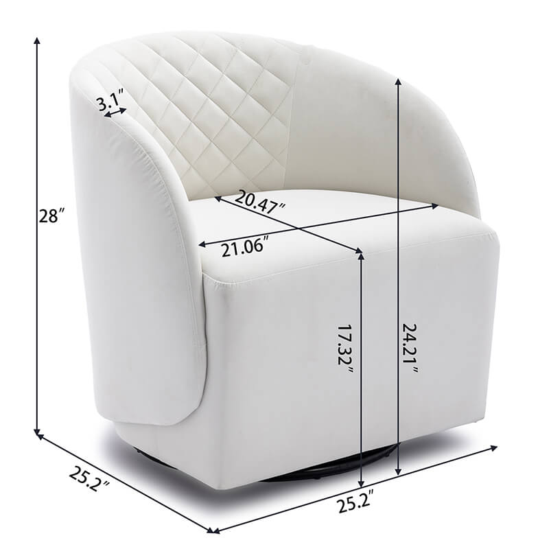 A dimension Image of our 25" Ivory White Round Teddy Fabric Swivel Accent Barrel Chair with Black BaseAccent Barrel Chair