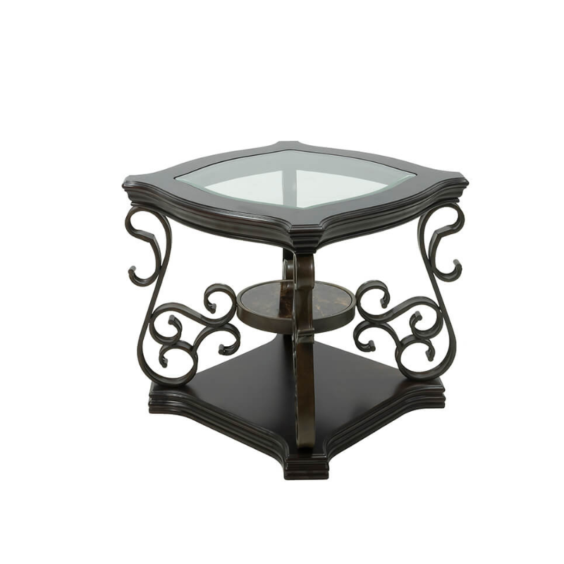 26.3" Traditional End Table with Tempered Glass Top and Middle Shelf