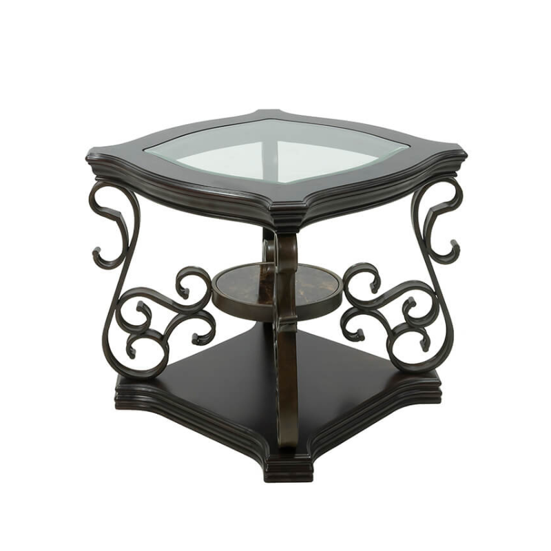 26.3" Traditional End Table with Tempered Glass Top and Middle Shelf