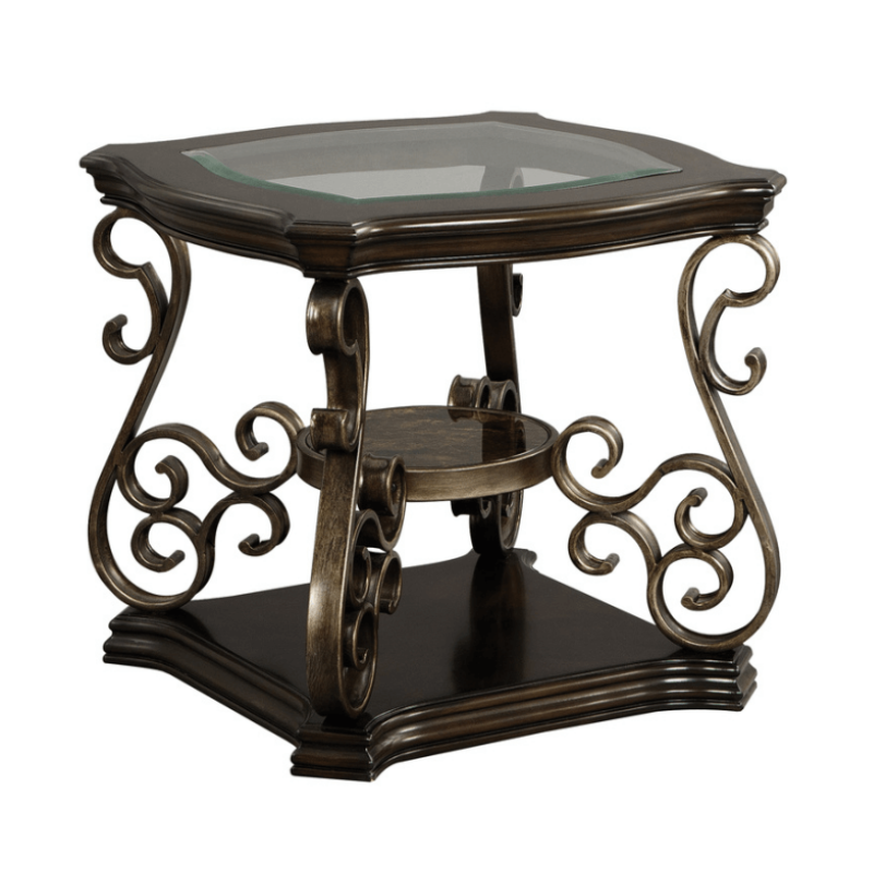 26.3" Traditional End Table with Tempered Glass Top and Middle Shelf