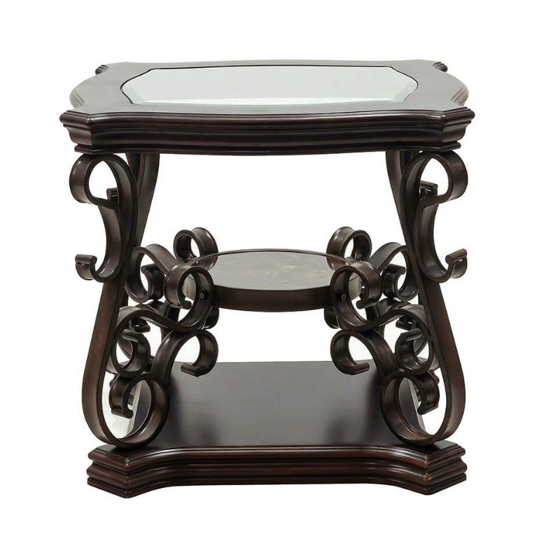 26.3" Traditional End Table with Tempered Glass Top and Middle Shelf