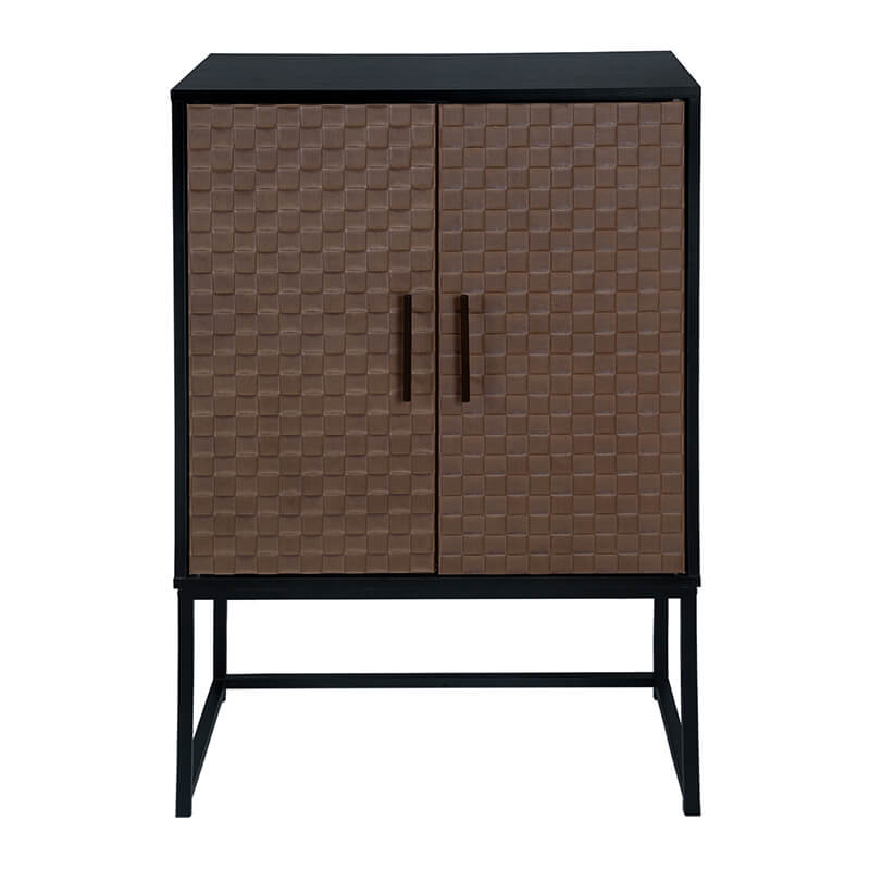 26" Black brown Embossed Leather Runway-Shaped Leatherette Finish 2-door Cabinet